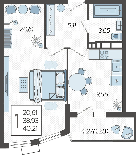 1-комнатная · 35,6 м²
