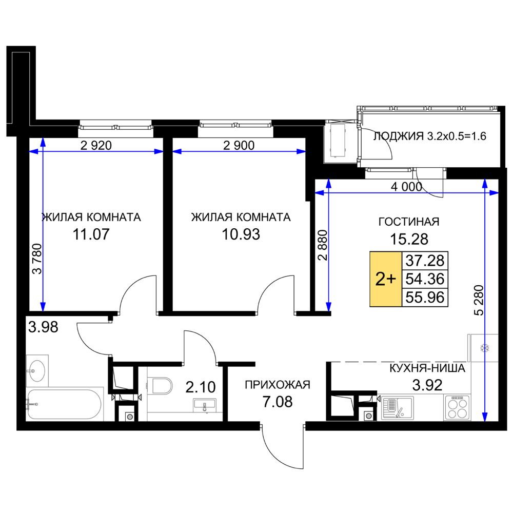 2-комнатная · 59,8 м²